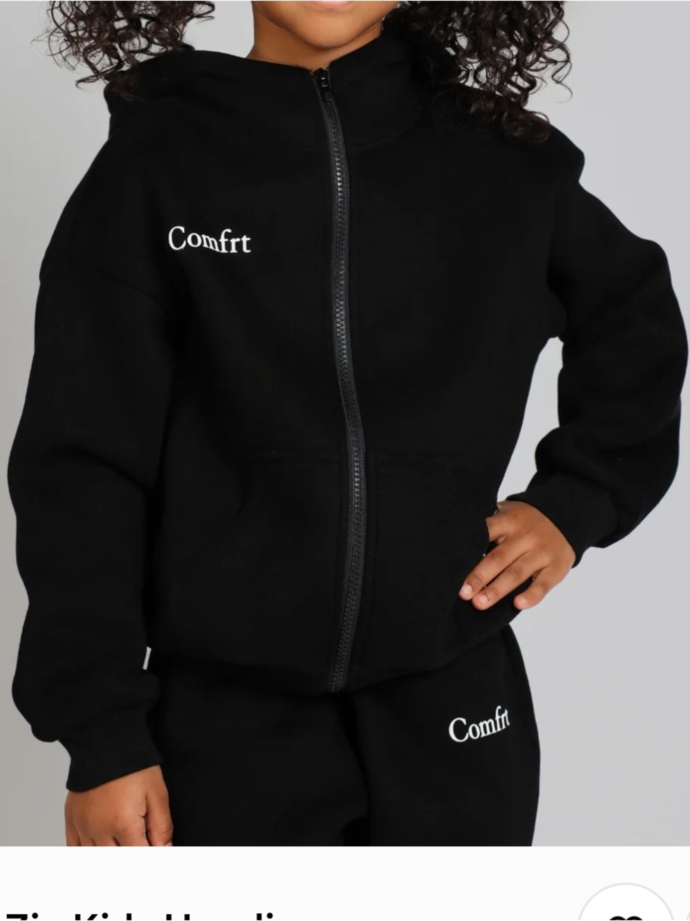 Kids Black Zip Hoodie with 'Comfrt' Logo